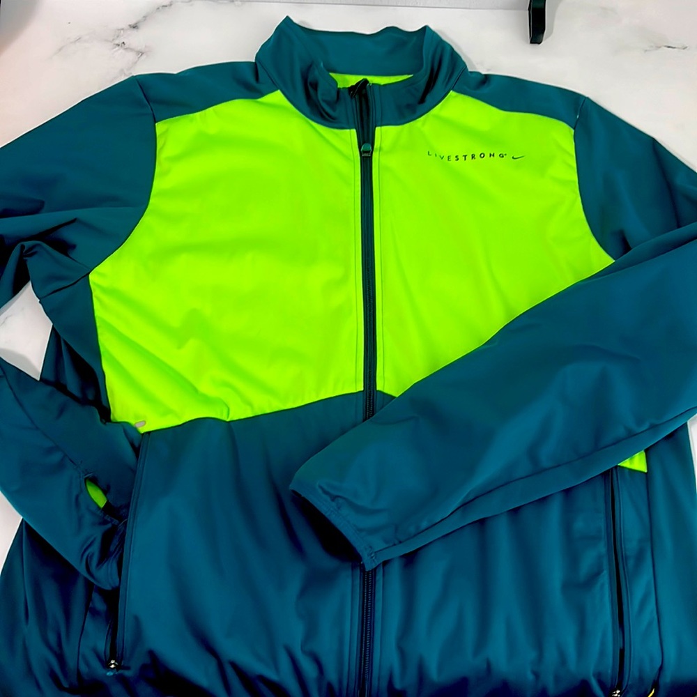Mens LiveStrong Nike Mens Running/Biking Jacket! Teal/Volt Size XL! NWOT!